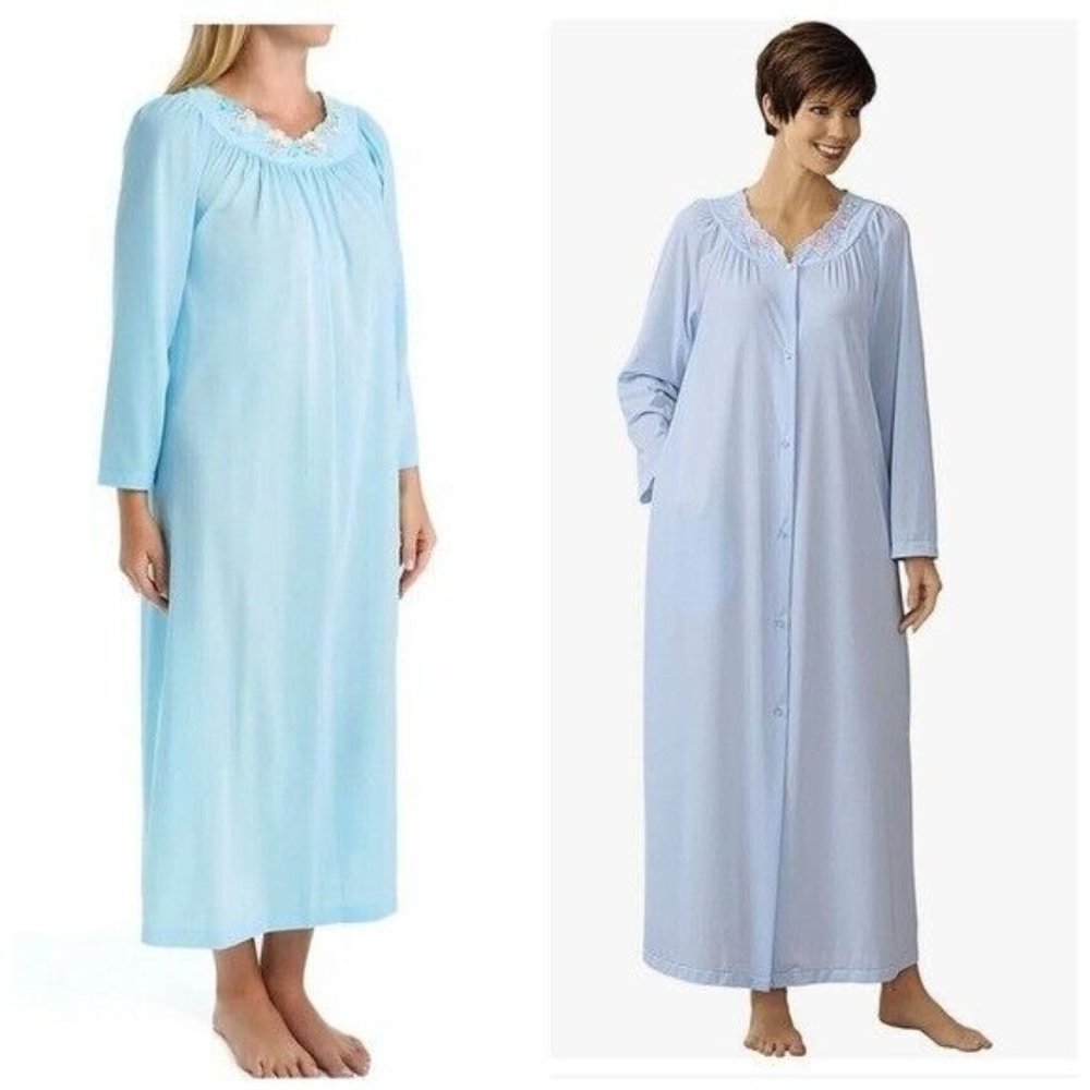 Shadowline Petals 53 Inch Long Sleeve Gown - Blue 33280 Size Small